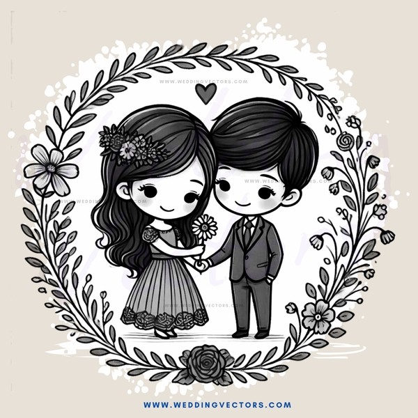 two people holding hands with flowers on their heads