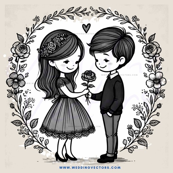boy and girl with rose flower on head