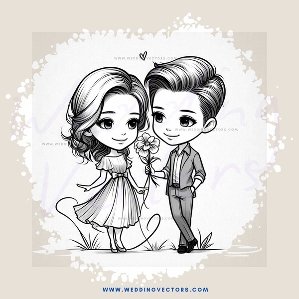couple standing together with flower