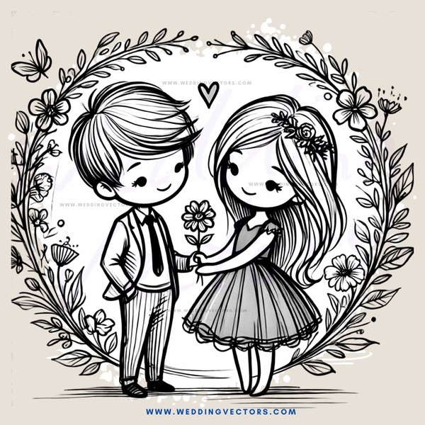 cartoon boy and girl embrace
