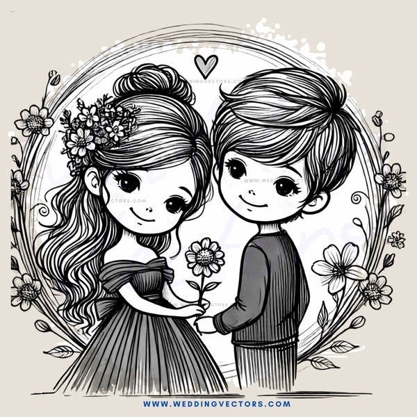 two people with flowers and hearts