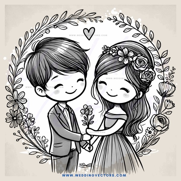 a couple in wedding attire holding hands and smiling