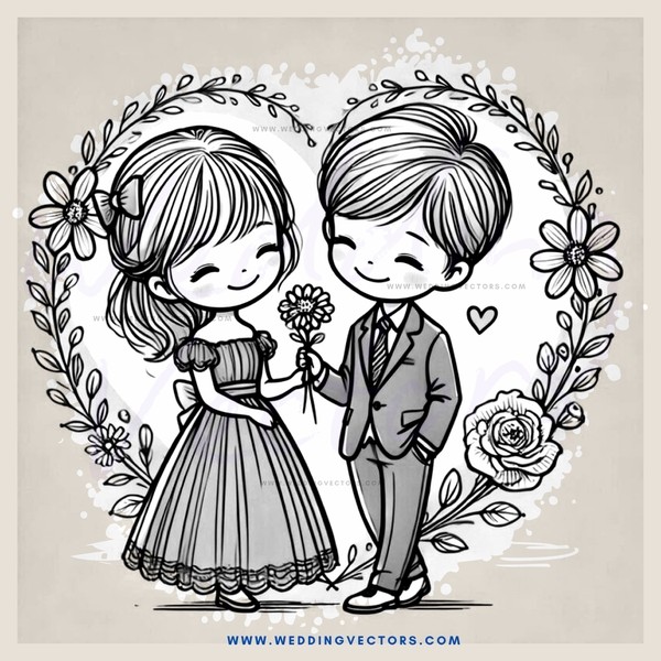 a boy and girl with flowers
