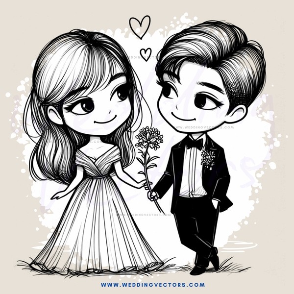 lovers adorned in wedding attire