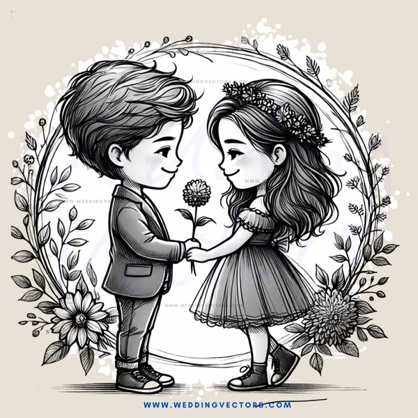 a couple embracing with flowers and leaves