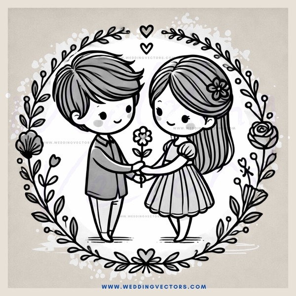 a young couple exchanging flowers