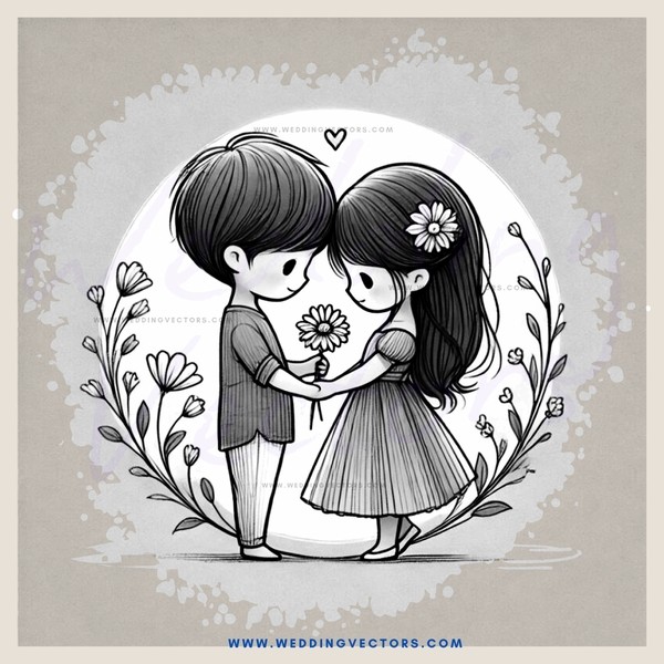 a boy and girl holding a flower