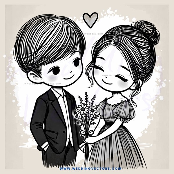 boy and girl holding flowers, posing together for picture