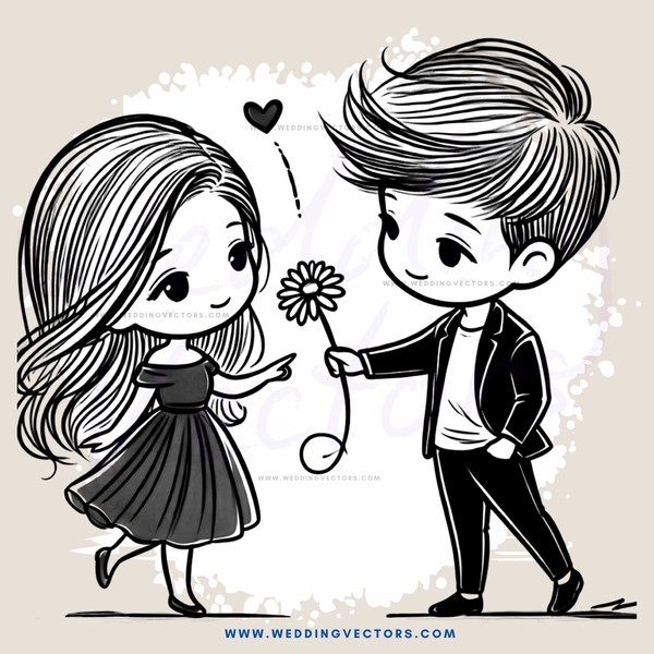 love story with flowers and hearts