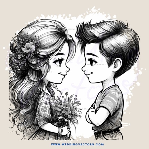 a boy and girl facing each other