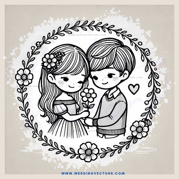 a couple holding flowers and hearts