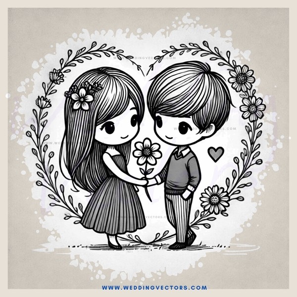 a boy and girl holding flowers