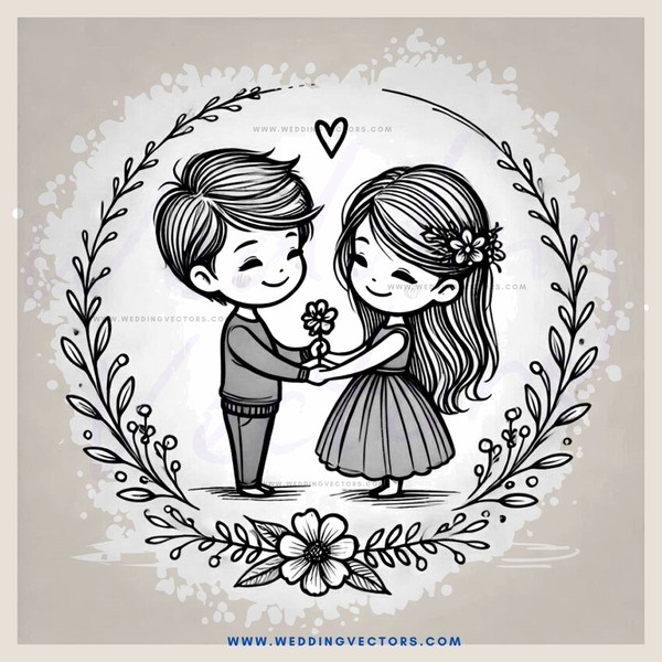 cartoon boy and girl kissing