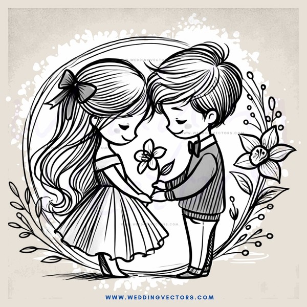 the boy and girl are holding flowers
