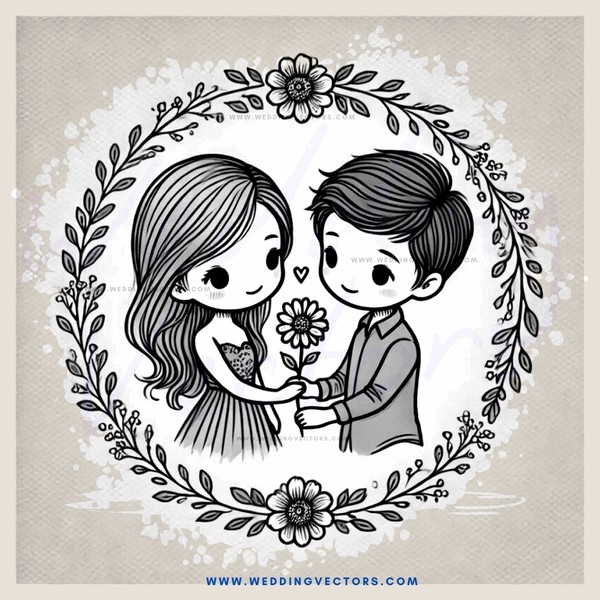 young couple holding hands and flowers