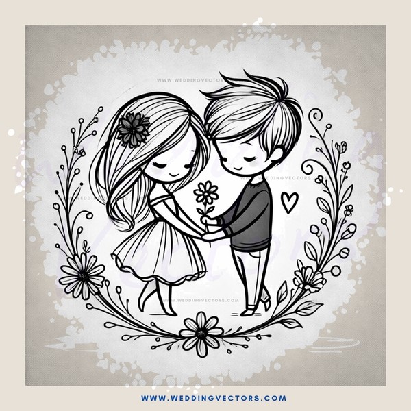 two people standing together holding flowers