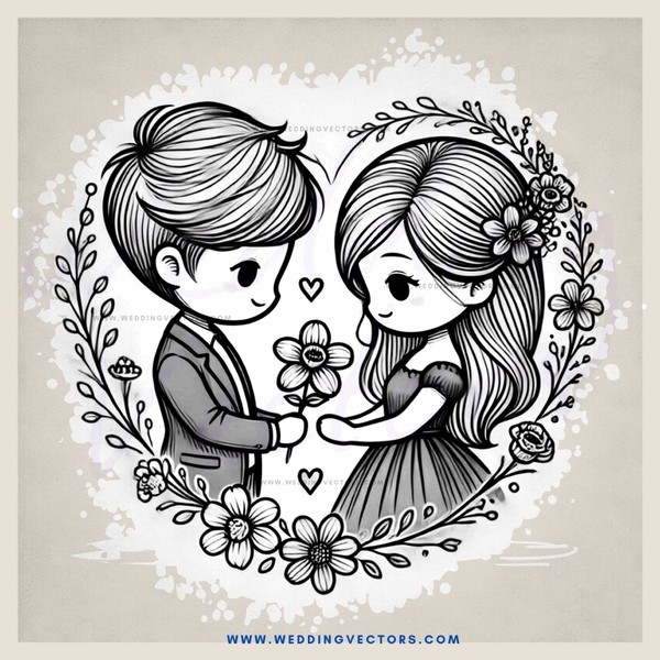 boy and girl leaning on each other's shoulders with flowers surrounding them both