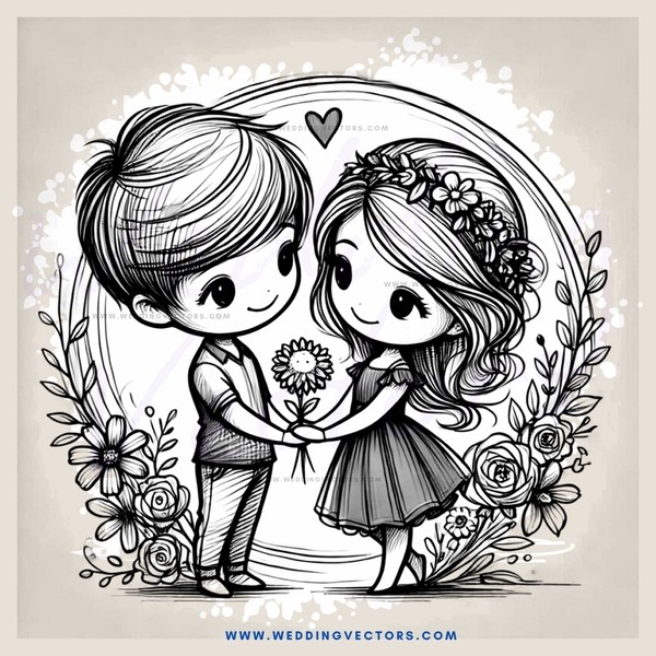 a boy and girl holding flower bouquets