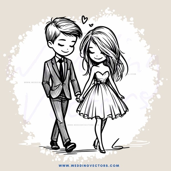 a couple dancing together in an artistic cartoon style drawing