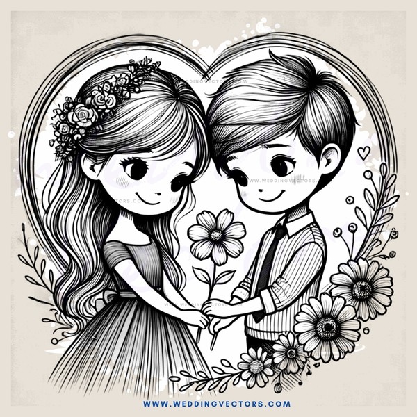 a boy and girl holding flowers