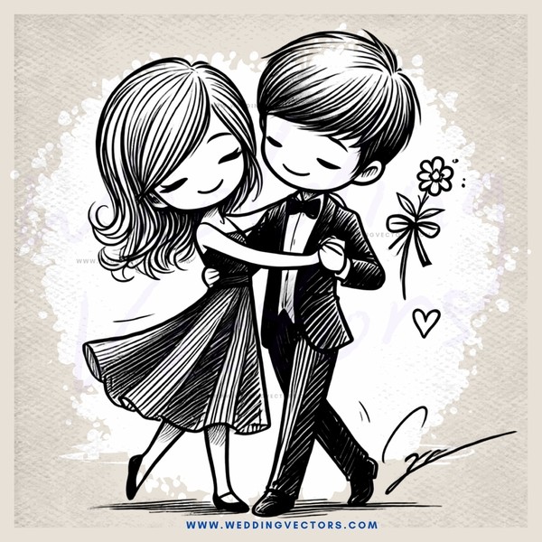 a boy and girl hugging with hearts around them