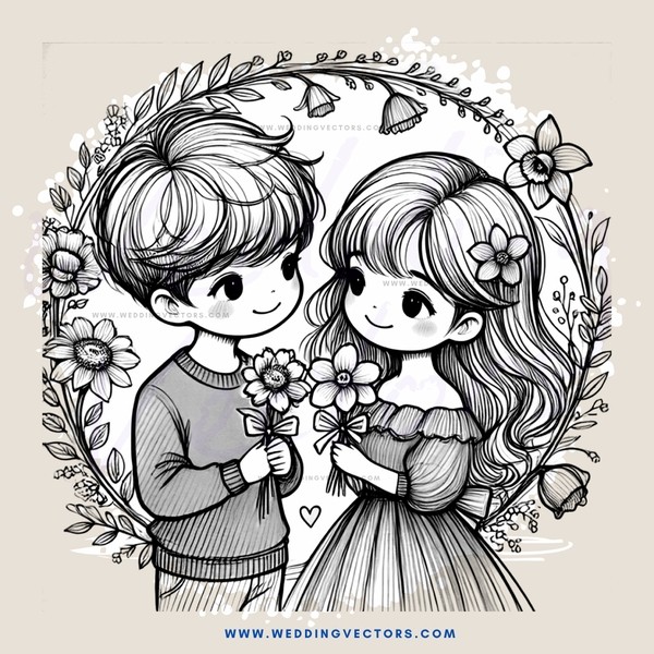 kissing boy and girl flowers