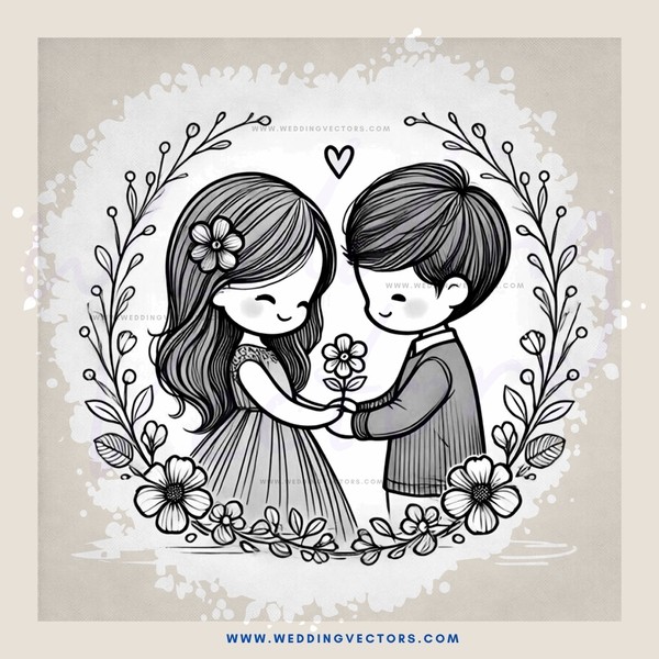 couple embracing with flowers and leaves