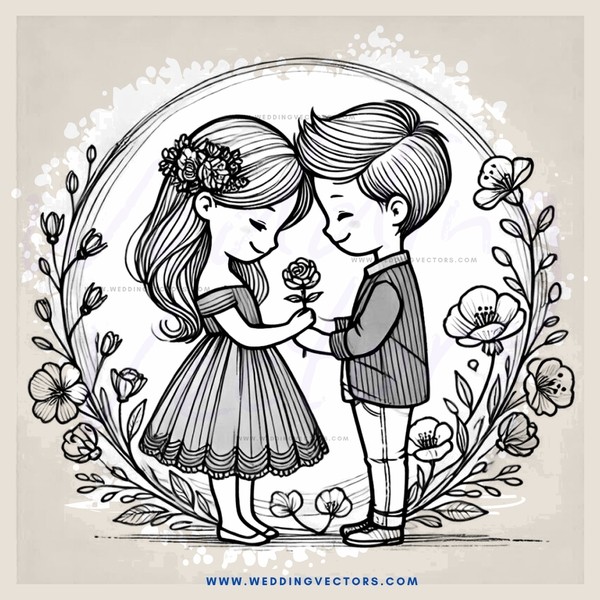 a young couple exchanging flowers
