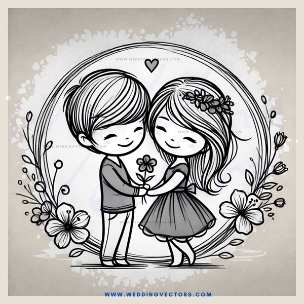 boy hugs girl with flower in hand