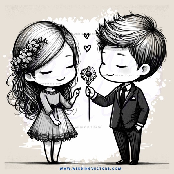 couple holding flowers and posing for picture