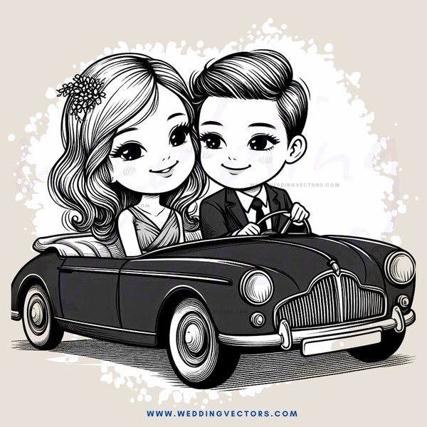 a couple in a cartoon car