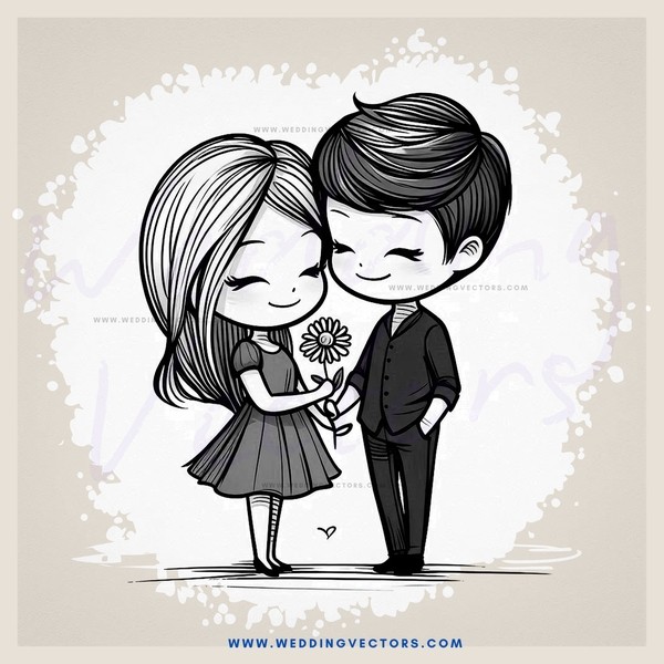 a boy and girl with flowers in their hands