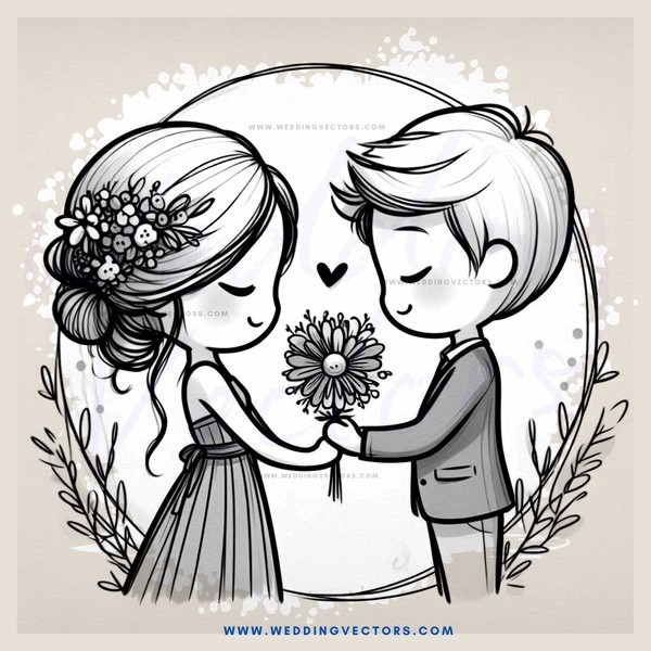 a boy and girl embracing with a flower between them