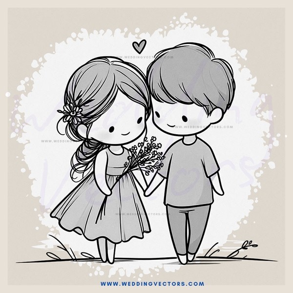 girl and boy with flowers and hearts