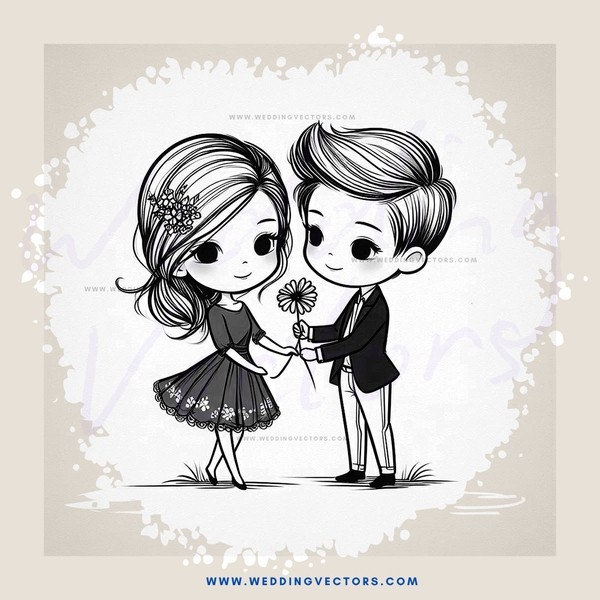 two people holding flowers and dresses