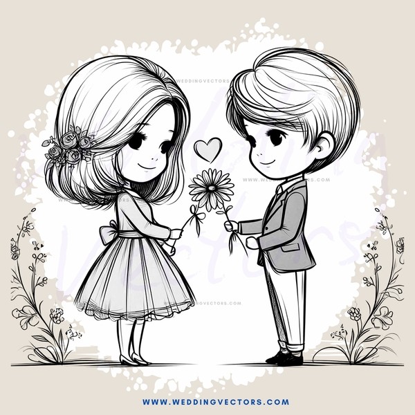 boy and girl with flowers in hand
