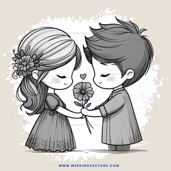 a boy and girl with hearts