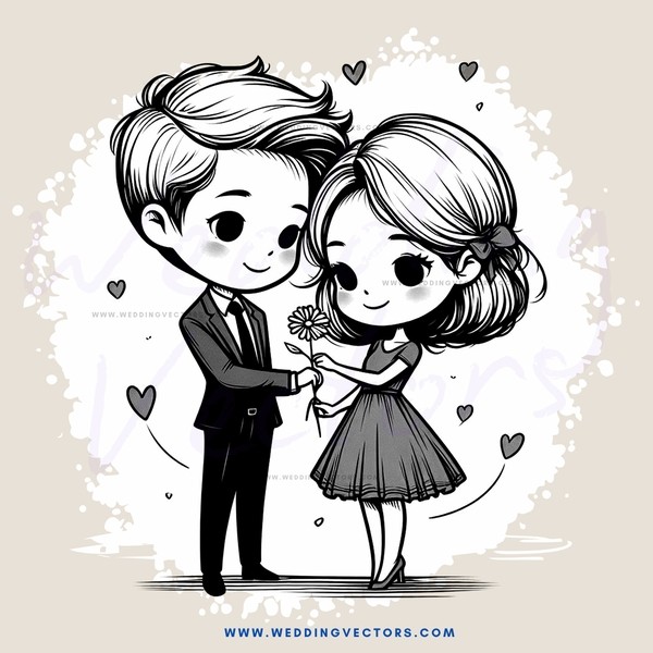 couple posing with flowers and hearts