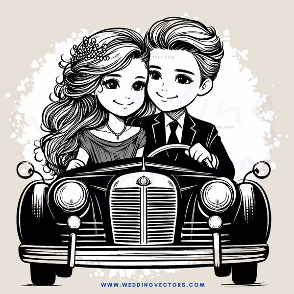 a couple in a vintage car