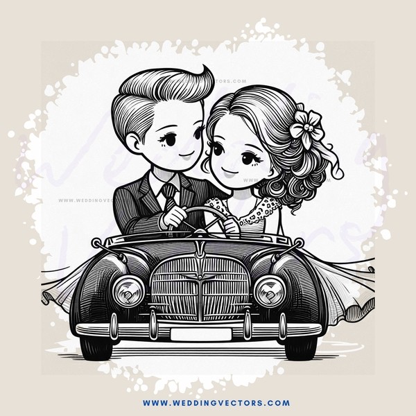 a couple in a vintage car