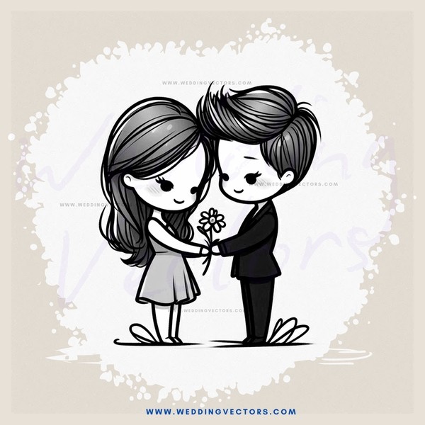 two people in black and white holding flowers