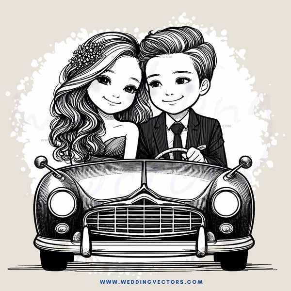 a couple in a vintage car