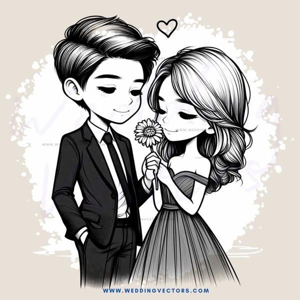 a young couple embracing, with a flower between them