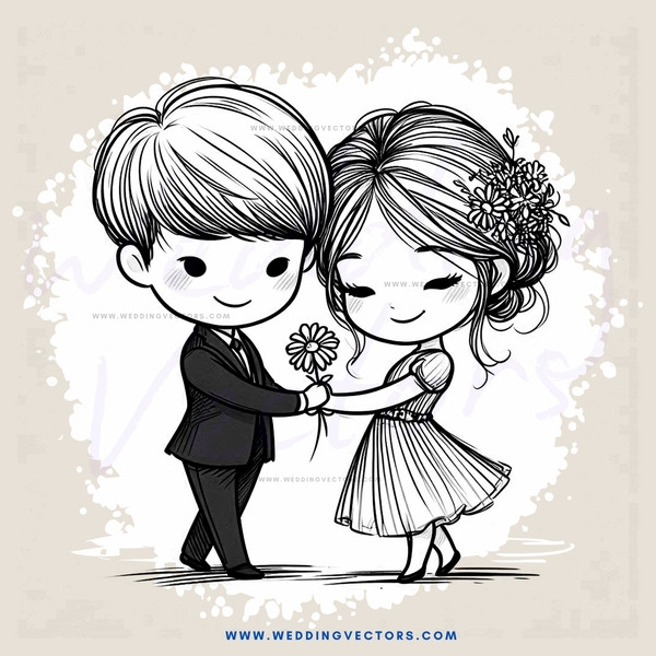 a couple holding hands and looking down at a flower