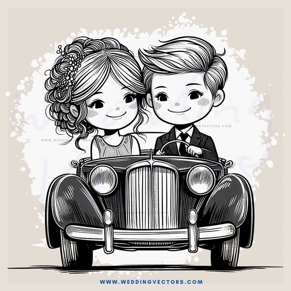 a boy and girl in an old car