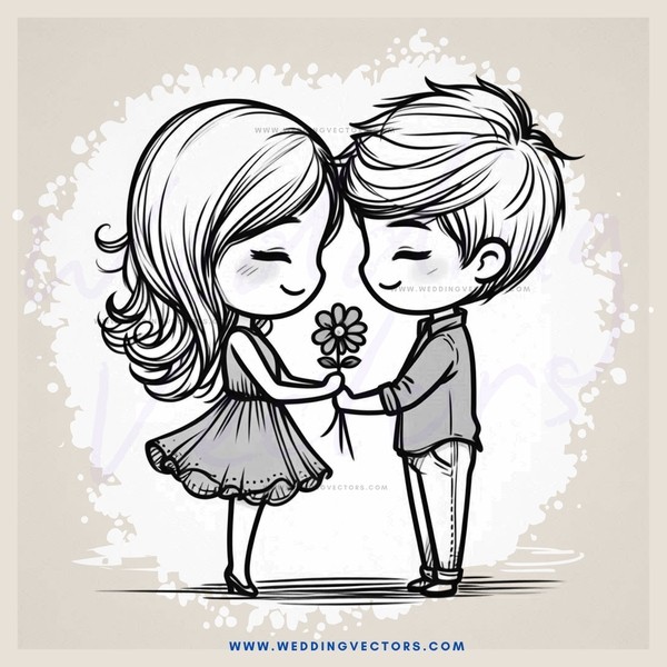 a boy and girl holding a flower