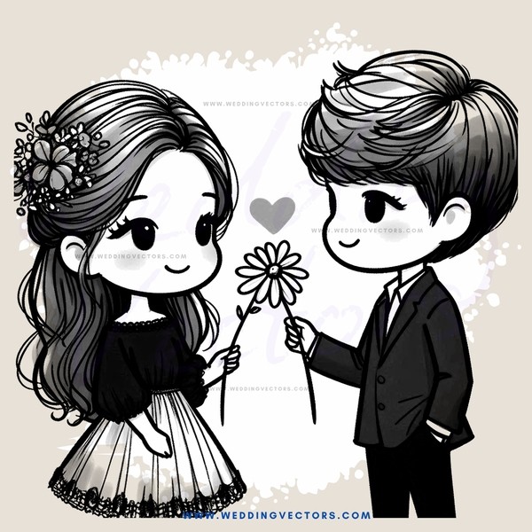 a boy and girl holding flowers