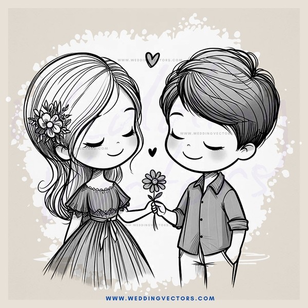 two kids holding flowers and making hearts