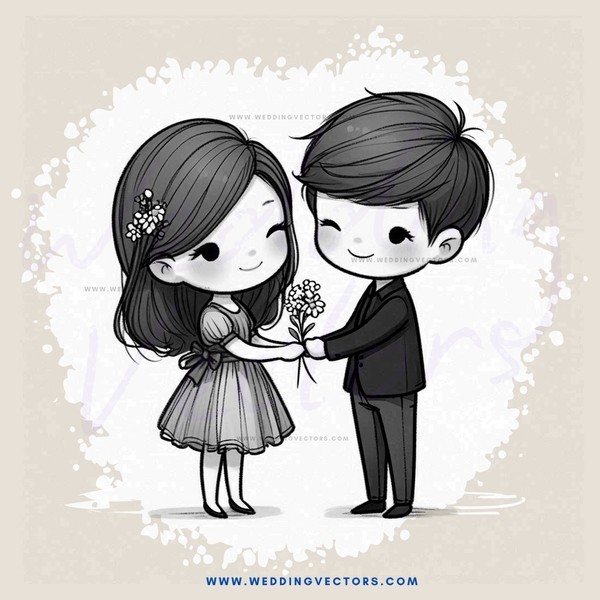 a boy and girl holding flowers