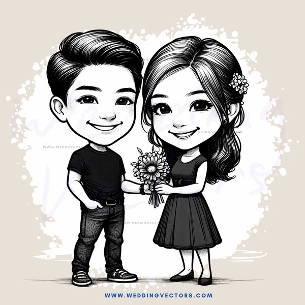 boy and girl smiling together with bouquet
